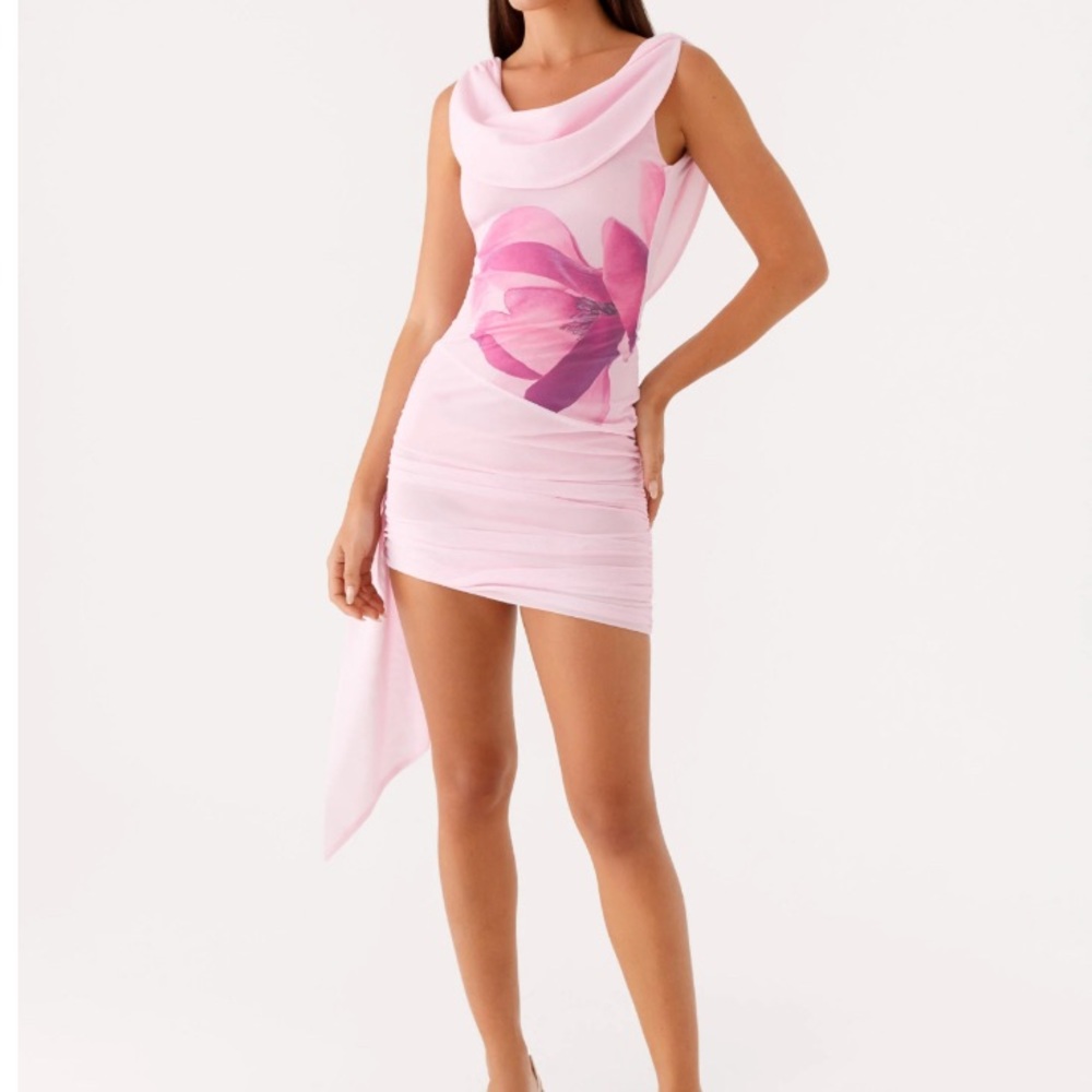 Peppermayo Pink Asymmetrical Bodycon Dress Cowl Neck Sleeveless